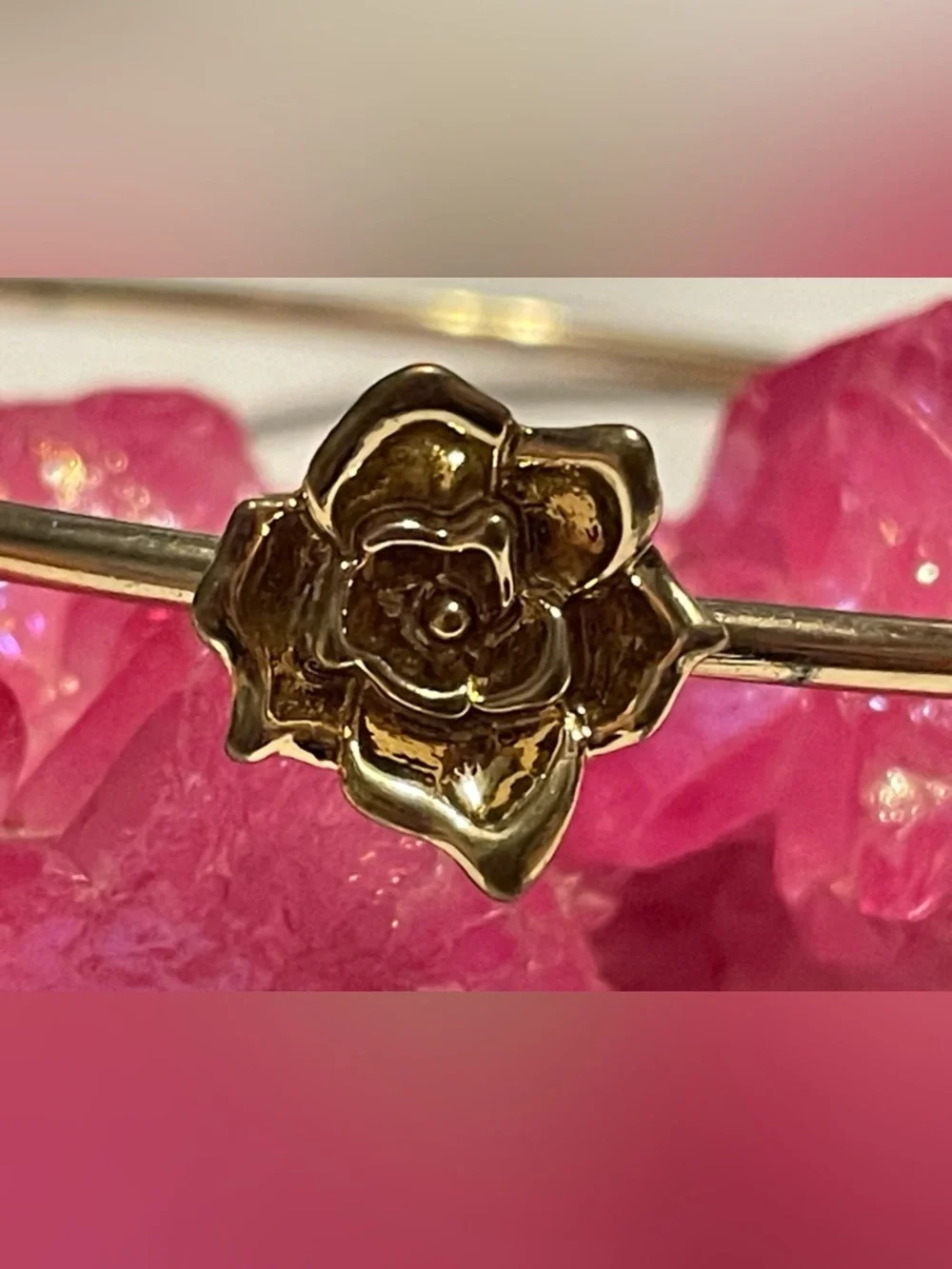 Gold Tone Rose Flower Bangle Bracelet #7741